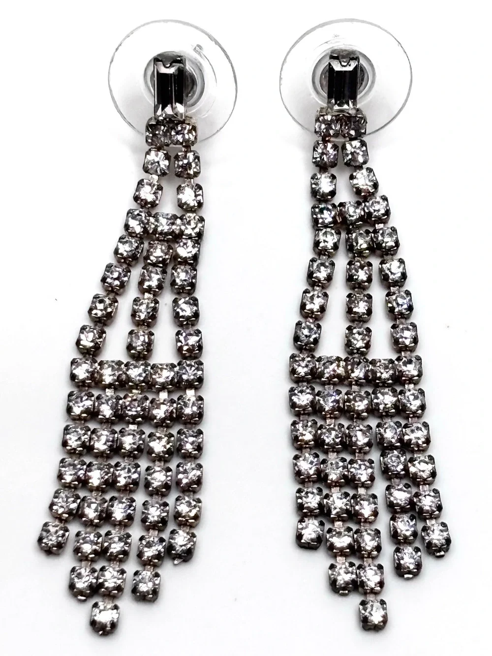 Vintage Clear Sparkling Rhinestone Earrings Dangle Chandelier Style